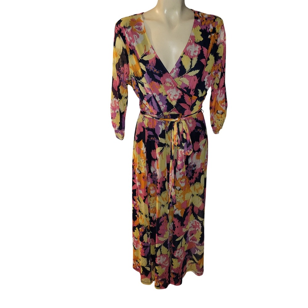 Harlow & Rose Petite Floral Wrap Maxi Dress PXL V Neck Belted Flowy garden party